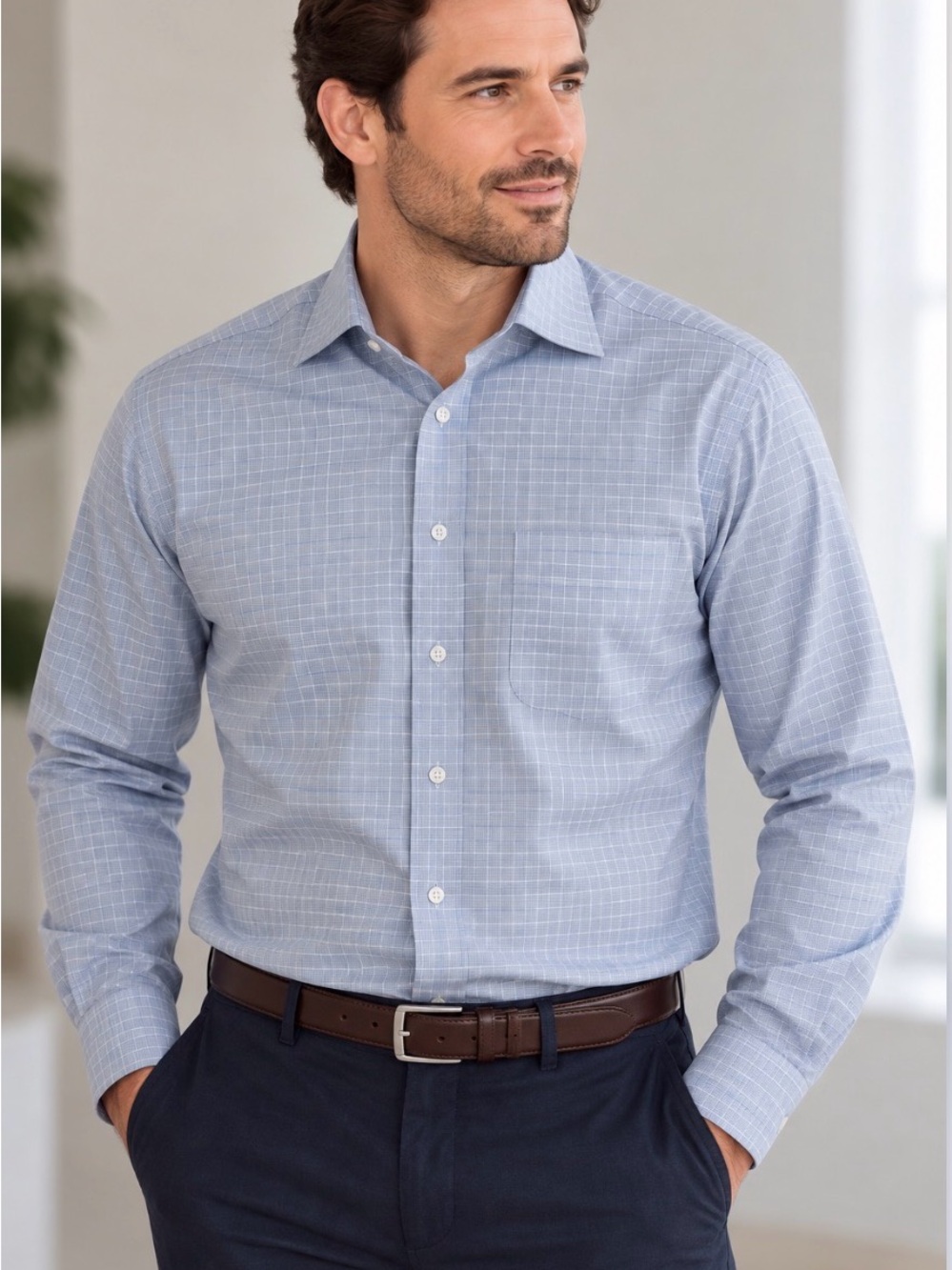 Brooks Brothers Men's Blue Check Non-Iron Extra Slim Dress Shirt 15½-33